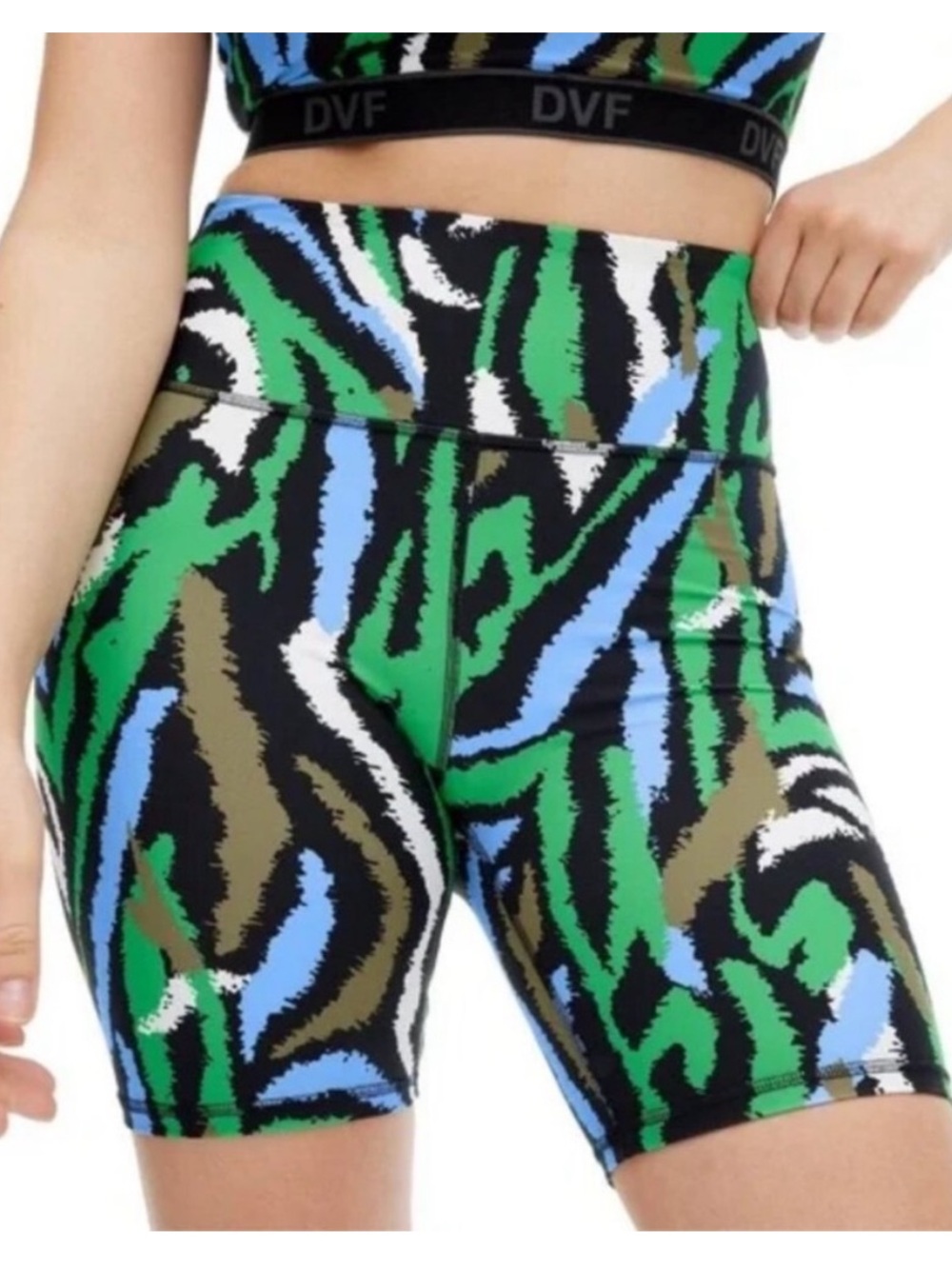 High-Waist Disco Zebra Printed Women’s Bike Shorts — Green/Blue/Black
